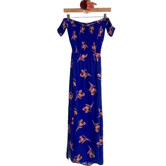 Express Dresses Express Blue Floral Smocked Bodice Back Cut Out